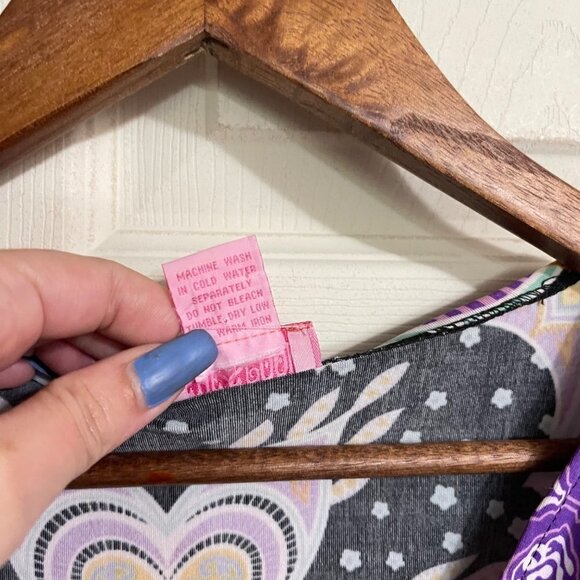 She's Cool Womens Black Purple Y2K  Paisley Smocked Vneck Mini Dress Medium - Picture 6 of 7